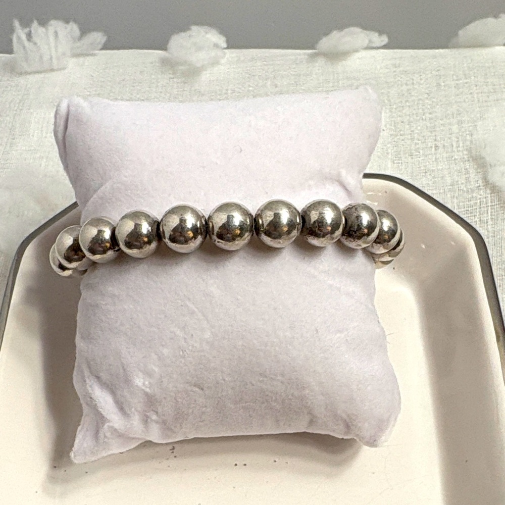 Tiffany - Authentic Sterling Silver 10mm Ball Bead Chain Bracelet with Pouch - Picture 1 of 6